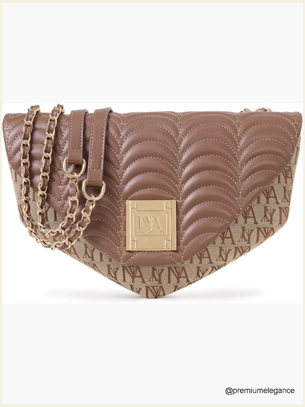 Large Canvas Shoulder Bag with Chain and Quilted Detail